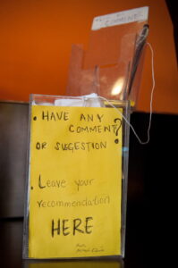 visitors commenting box with a notice asking people to leave suggestion and comments