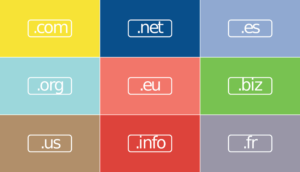 Types of TLD separated by color in boxes and how to choose a good domain name